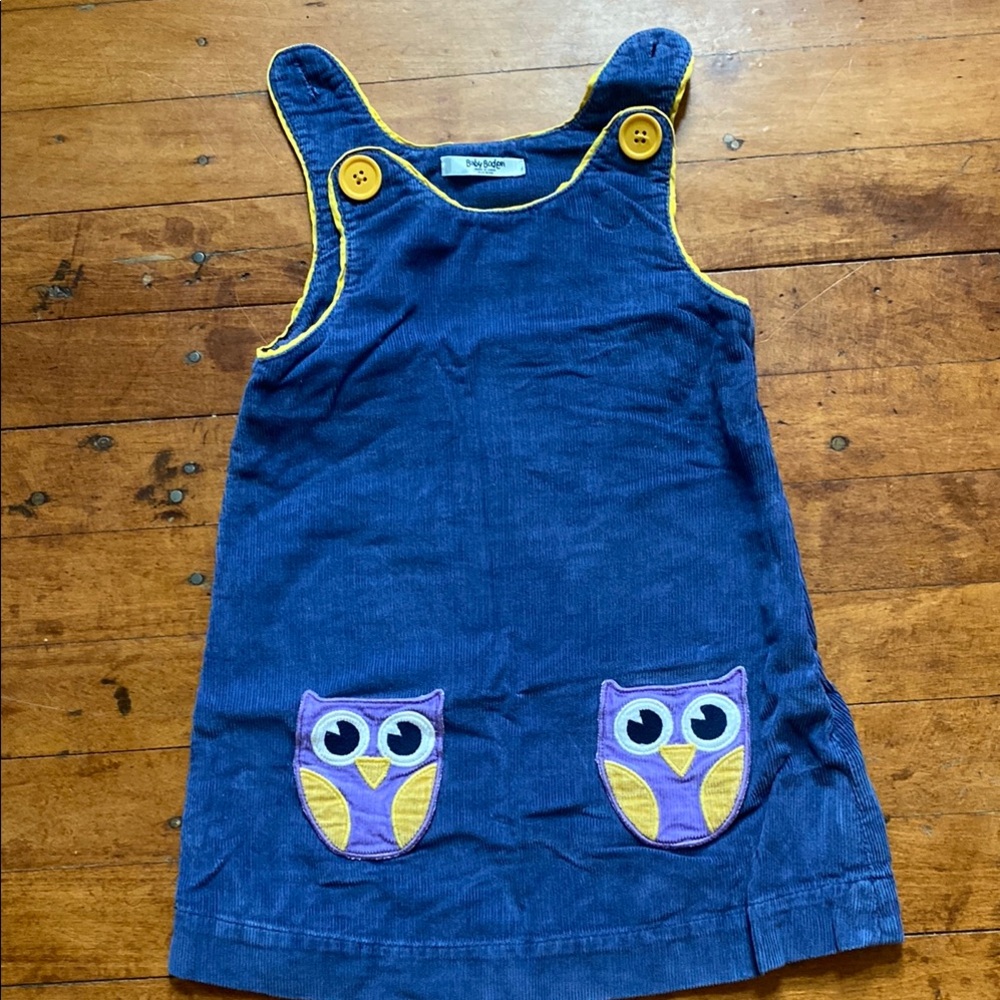 Baby Boden Corduroy Pinafore Dress with Owl Pockets